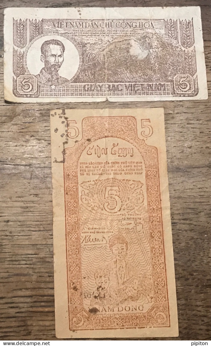 2 Billets Anciens De 5 Dong - Vietnam