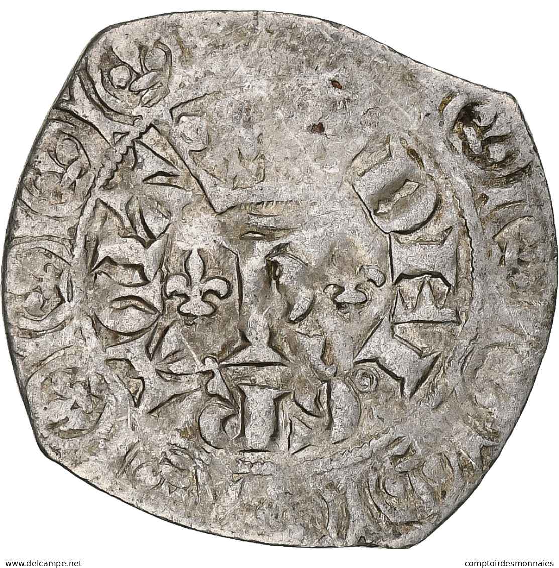 France, Charles V, Blanc Au K, 1365-1380, Billon, TB+, Duplessy:363 - 1364-1380 Karl V. Der Weise