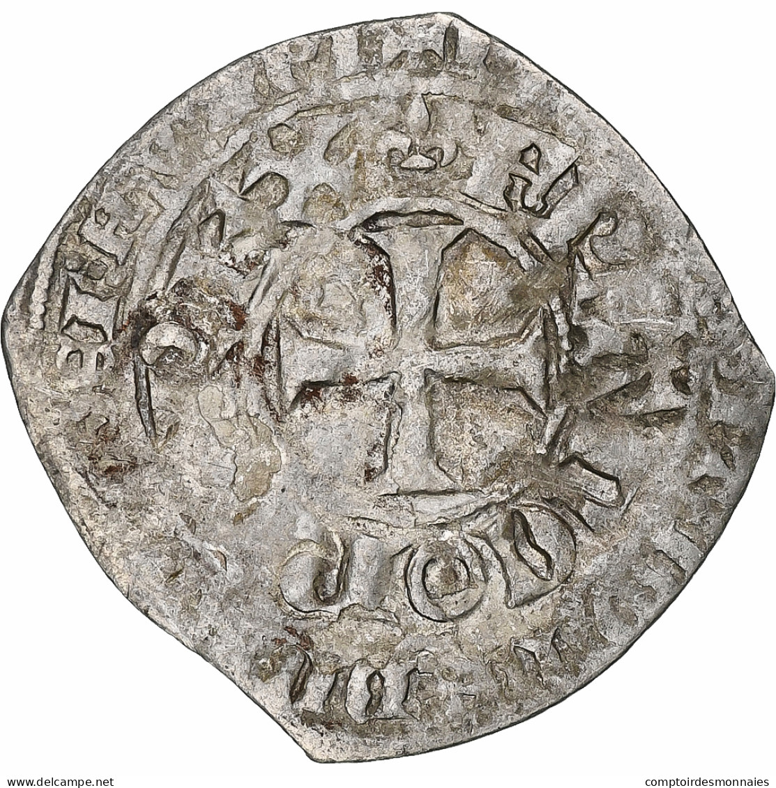 France, Charles V, Blanc Au K, 1365-1380, Billon, TB+, Duplessy:363 - 1364-1380 Carlo V Il Saggio 