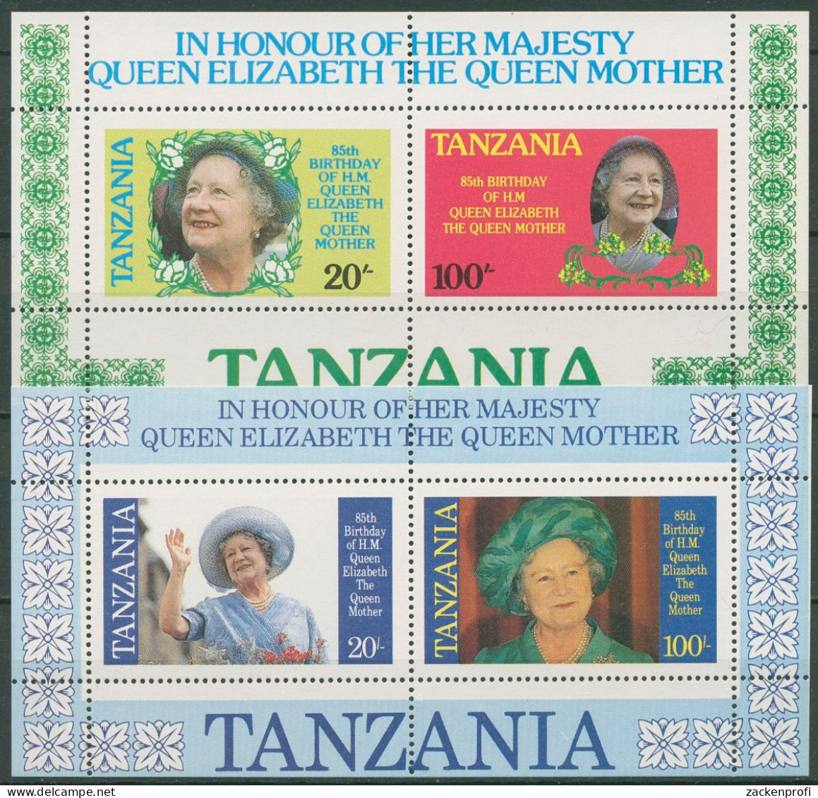 Tansania 1985 Geburtstag Königinmutter Elisabeth Block 42/43 Postfrisch (C27386) - Tanzania (1964-...)