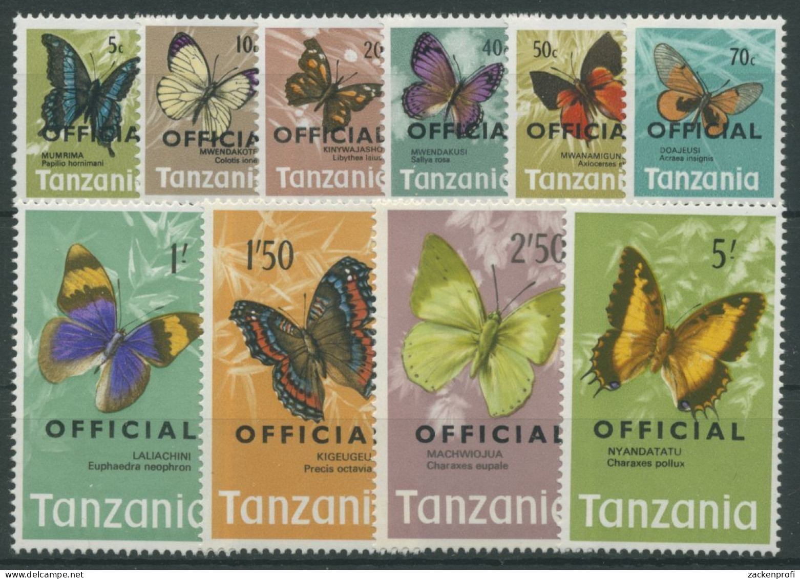 Tansania 1973 Schmetterlinge Dienstmarken 17/26 Postfrisch - Tanzania (1964-...)