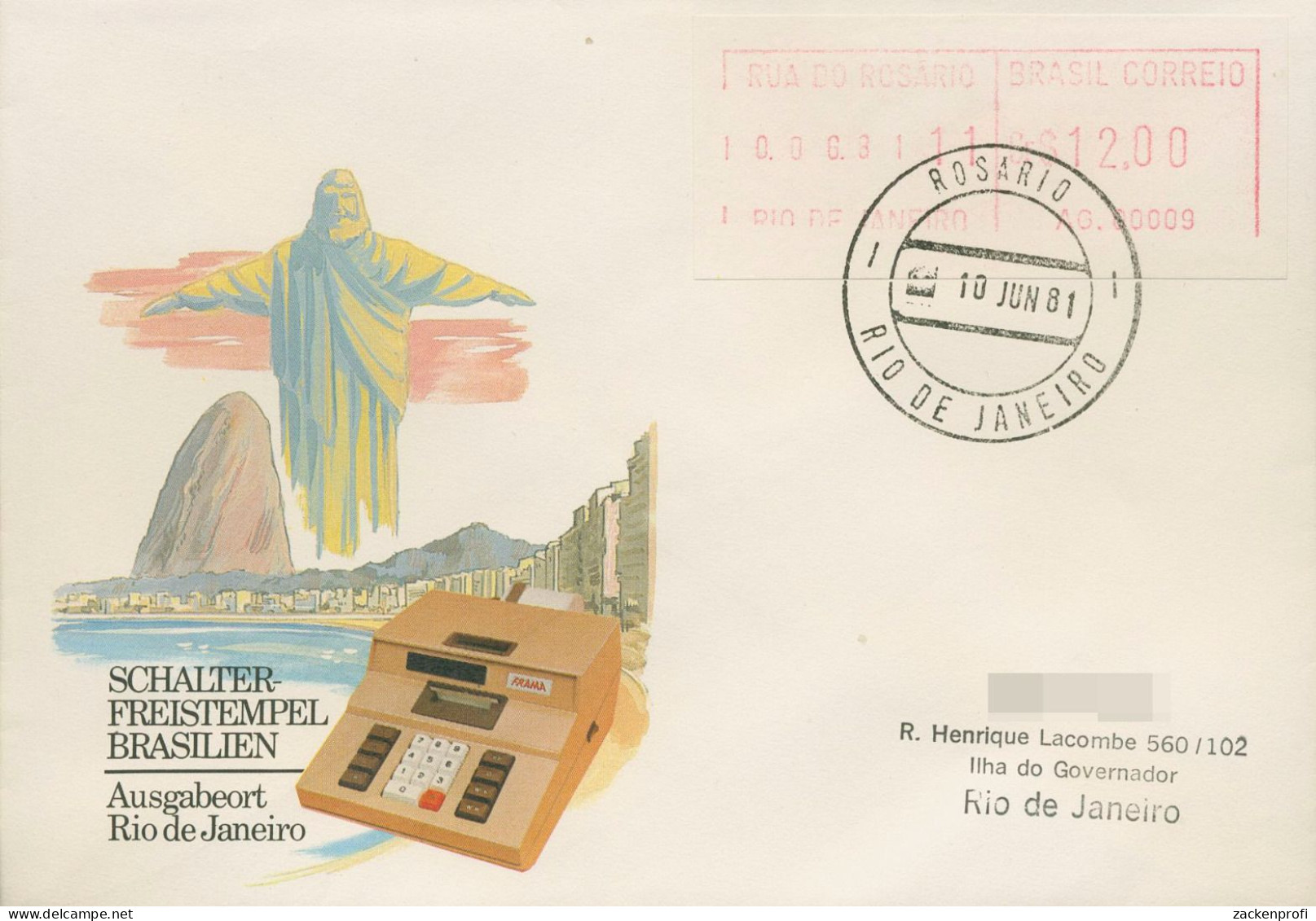 Brasilien 1981 ATM Automat AG. 00009 Ersttagsbrief ATM 2.9 D FDC (X80593) - Franking Labels
