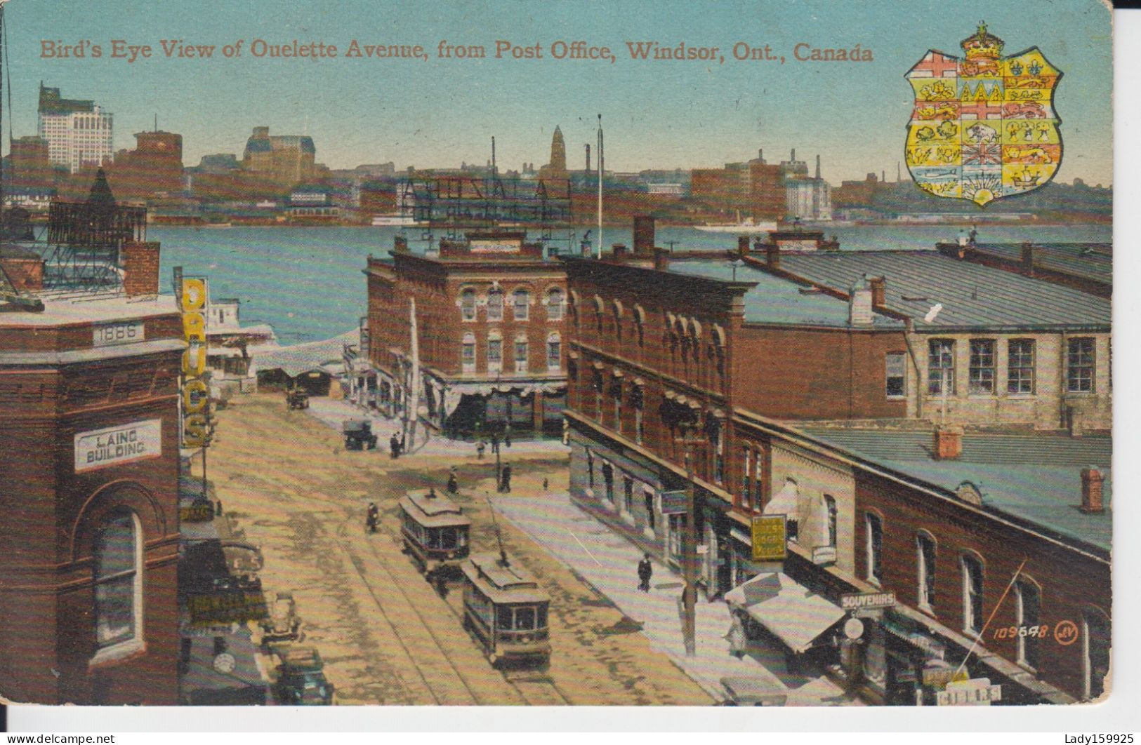 Bird's Eye View Of Ouelette Avenue  From Post Office  Windsor Ontario Canada Armory Laing Building 1888 Tramway Anim 2 S - Windsor