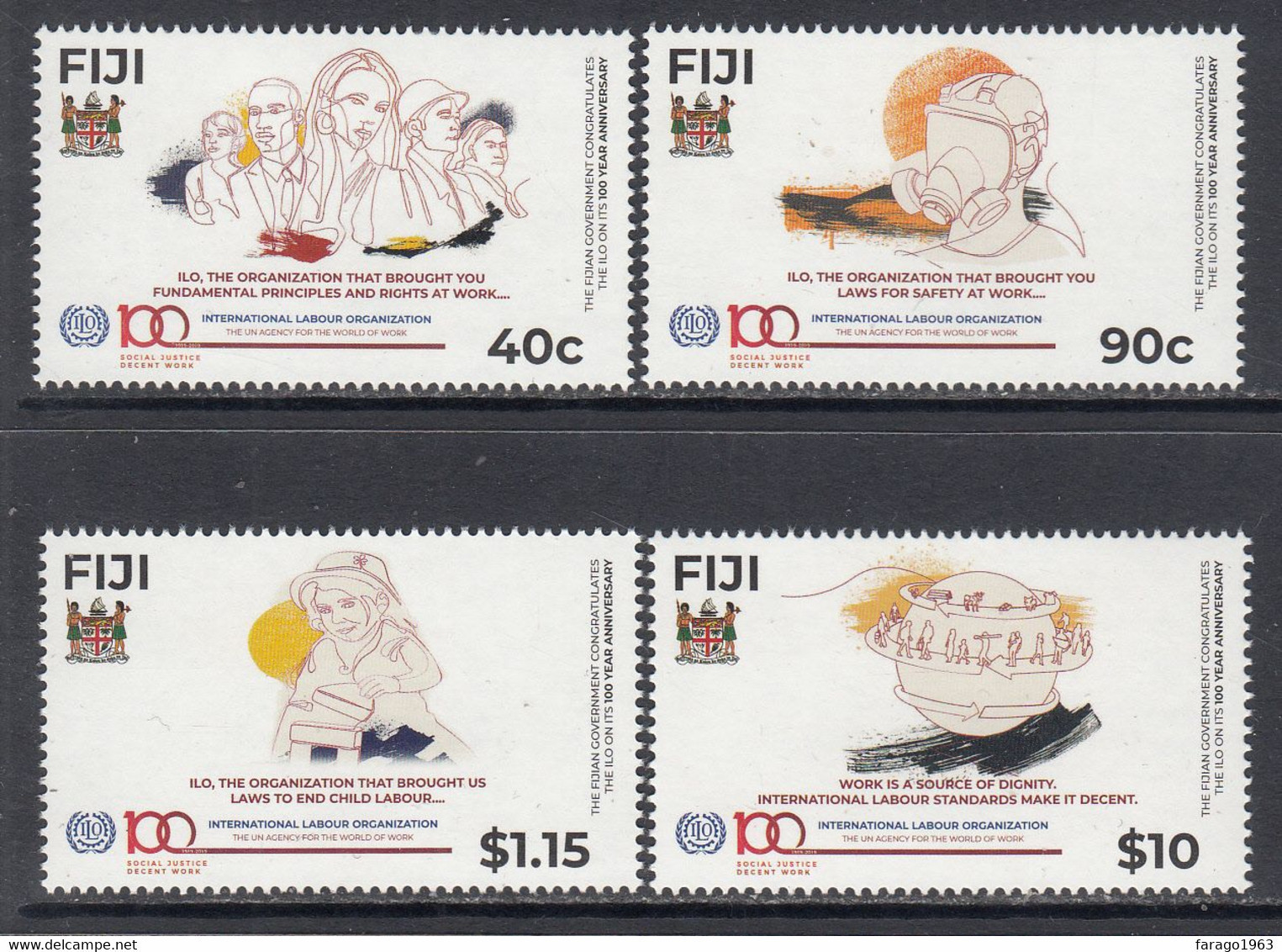 2019 Fiji ILO Labour Organisation UN Safety Children's Rights  Complete Set Of 4 MNH - Fiji (1970-...)