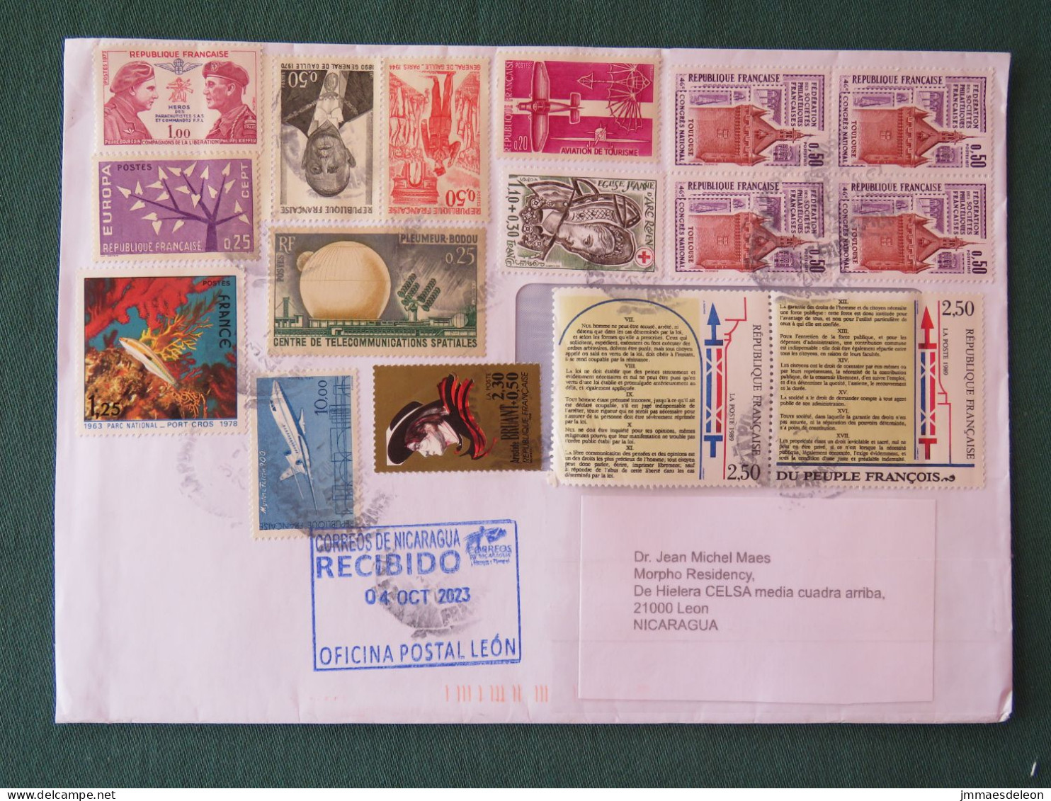 France 2023 Cover To Nicaragua - Constitution - Plane Fish Red Cross De Gaulle Europa CEPT - Cartas & Documentos