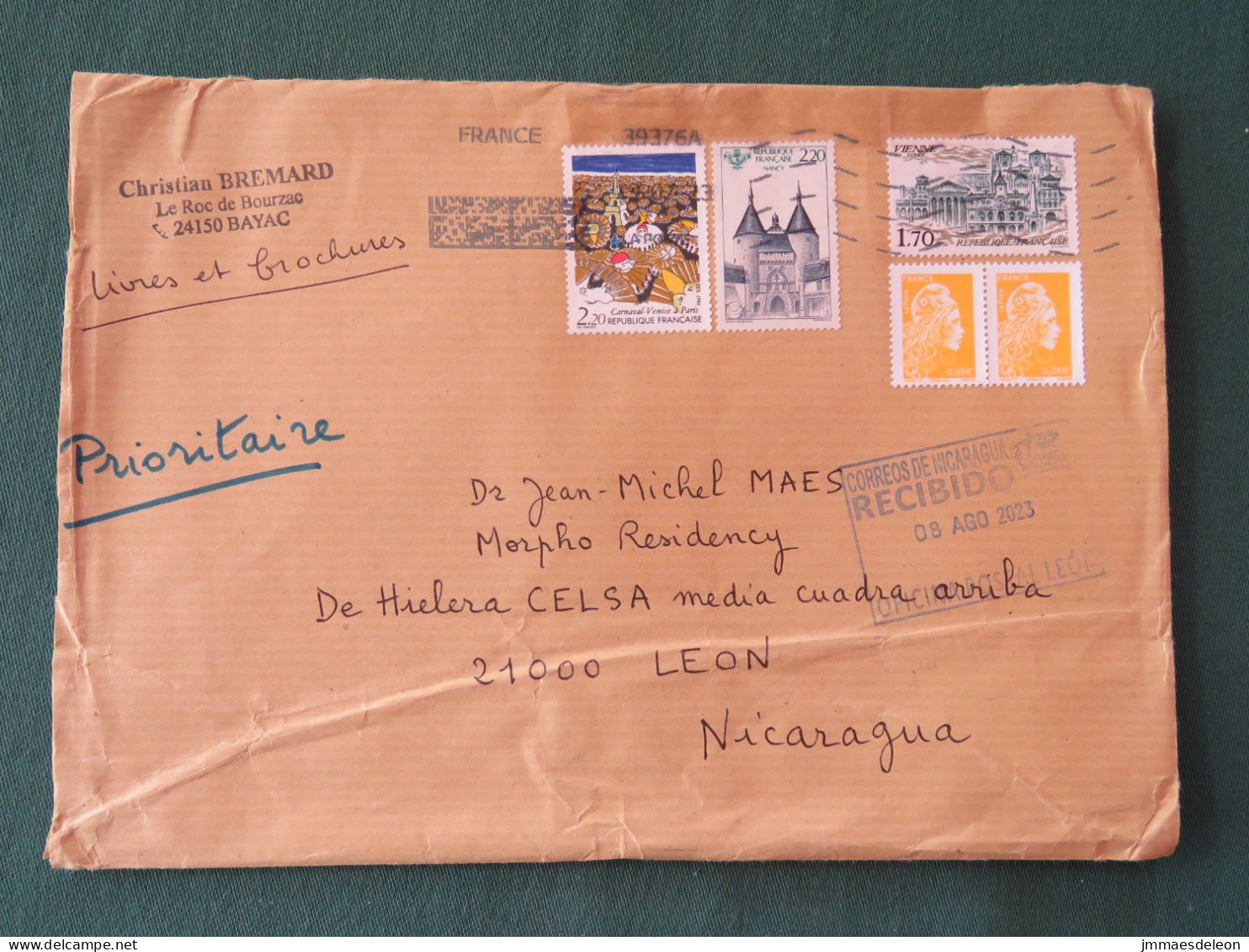 France 2023 Cover To Nicaragua - Nancy Marianne Carnaval Venise - Briefe U. Dokumente