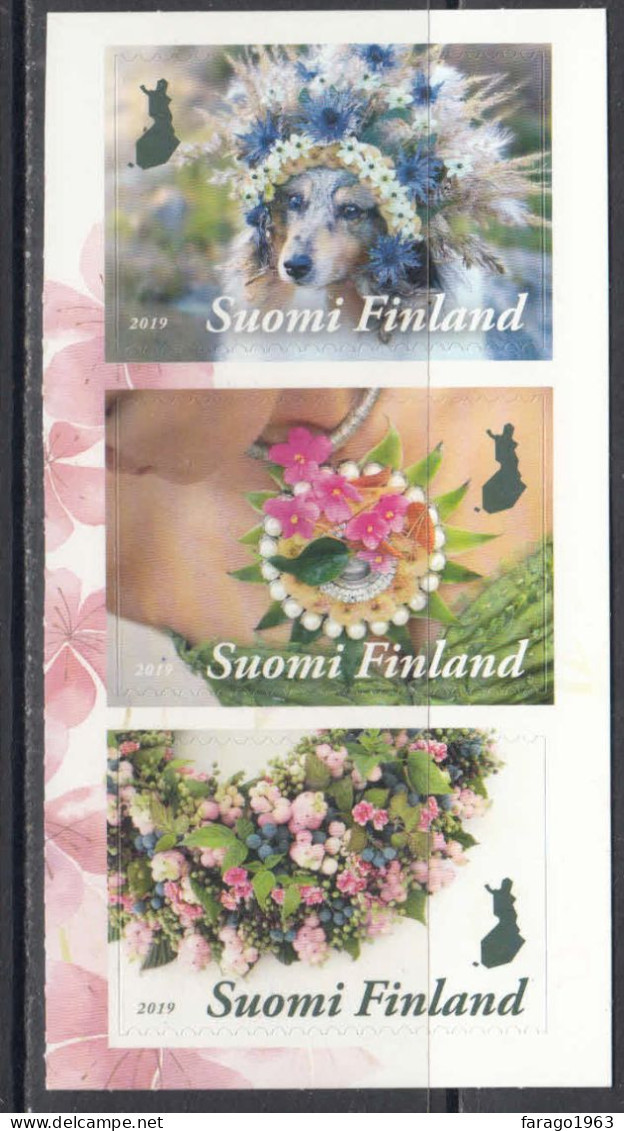 2019 Finland Flowers Dogs Complete Strip Of 3  MNH @ BELOW FACE VALUE - Neufs