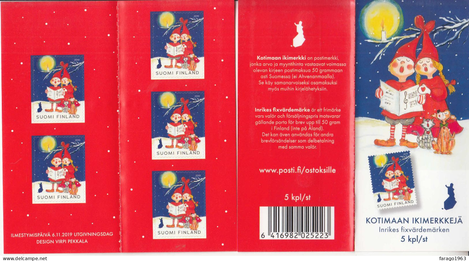 2019 Finland Christmas Noel Music Carols Unexploded Booklet Of 5 MNH @ BELOW FACE VALUE - Neufs