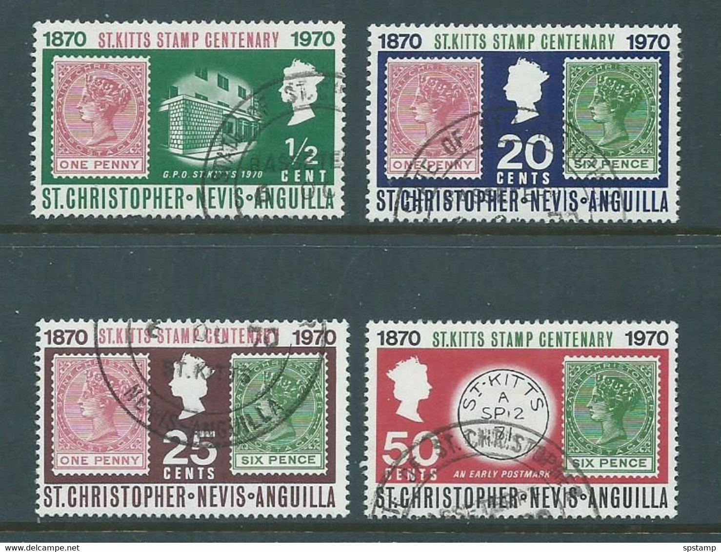 Saint Christopher Nevis Anguilla 1970 Stamp Centenary Set Of 4 FU - St.Christopher-Nevis-Anguilla (...-1980)