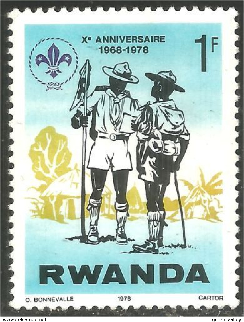 XW01-2232 Rwanda Scout Scoutisme Scoutism Pathfinder Drapeau Flag No Gum Sans Gomme - Oblitérés