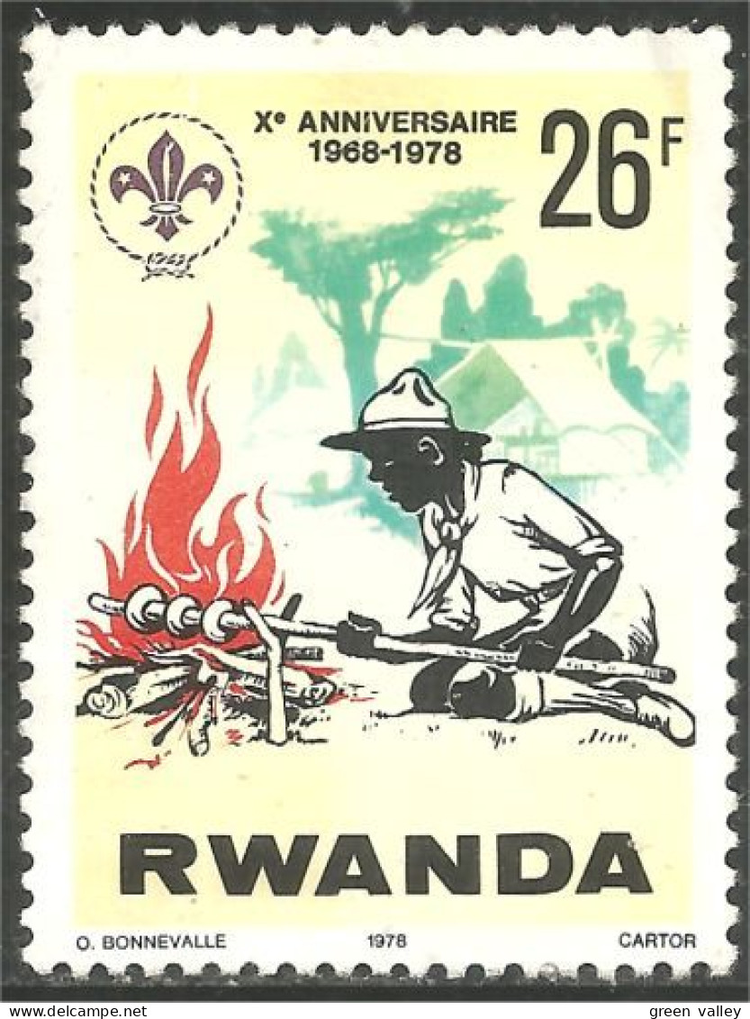 XW01-2234 Rwanda Scout Scoutisme Scoutism Pathfinder Feu Fire Feuer Camping No Gum Sans Gomme - Oblitérés