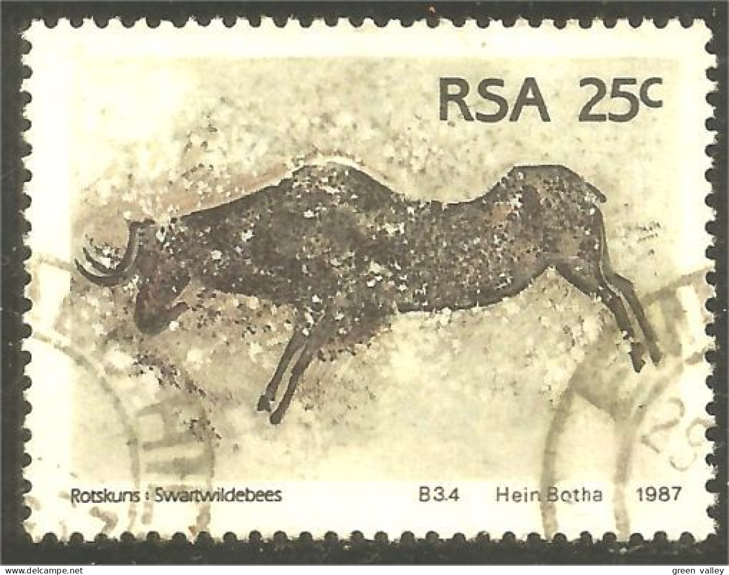 XW01-2158 RSA South Africa Petroglyphs Wild Wildebeest Gnou Peinture Gravure Rupestre Wall Engraving Painting - Gebruikt