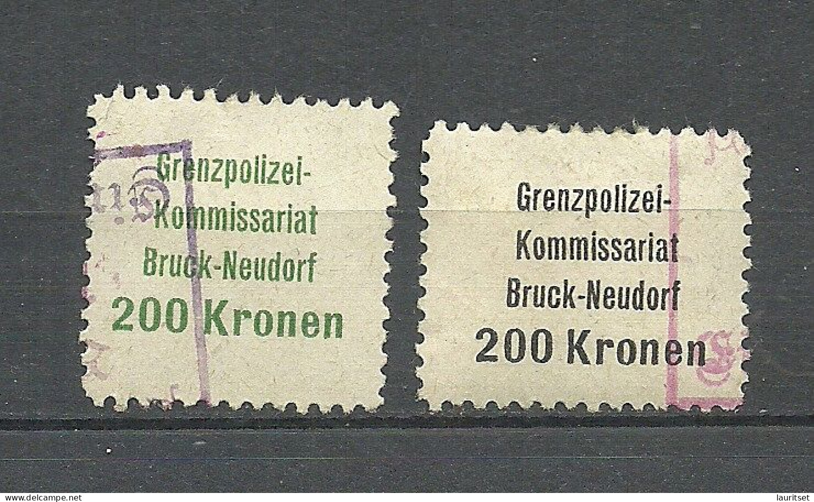 ÖSTERREICH Austria Grenzpolizei-Komissariat Bruck-Neudorf Gebühr Steuer Tax 200 Kr. O Green + Black - Fiscaux