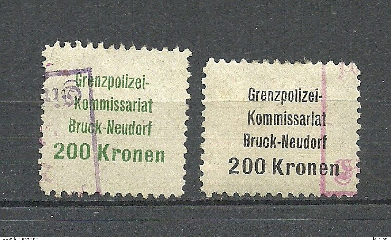 ÖSTERREICH Austria Grenzpolizei-Komissariat Bruck-Neudorf Gebühr Steuer Tax 200 Kr. O Green + Black - Revenue Stamps