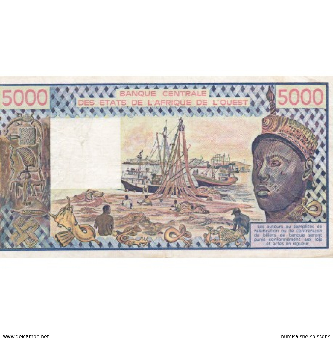 ÉTATS DE L'AFRIQUE DE L'OUEST - CÔTE D'IVOIRE - PICK 108 A O  - 5.000 FRANCS 1986 - "A" - B C E A O - TTB - Other - Africa