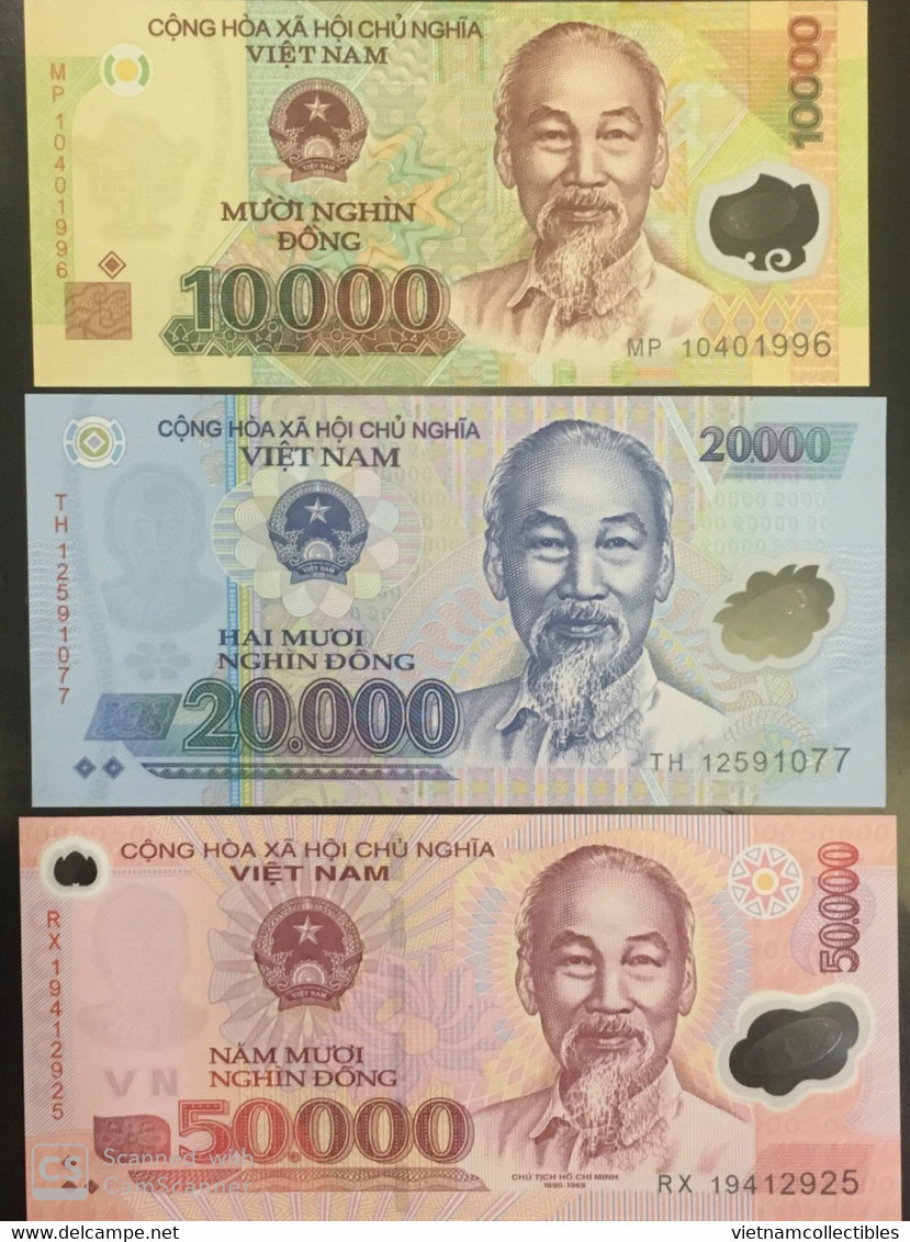 Lot Of 3 Vietnam Viet Nam 10000, 20000, 50000 Dong UNC Polymer Banknote Notes P119-121 - Vietnam