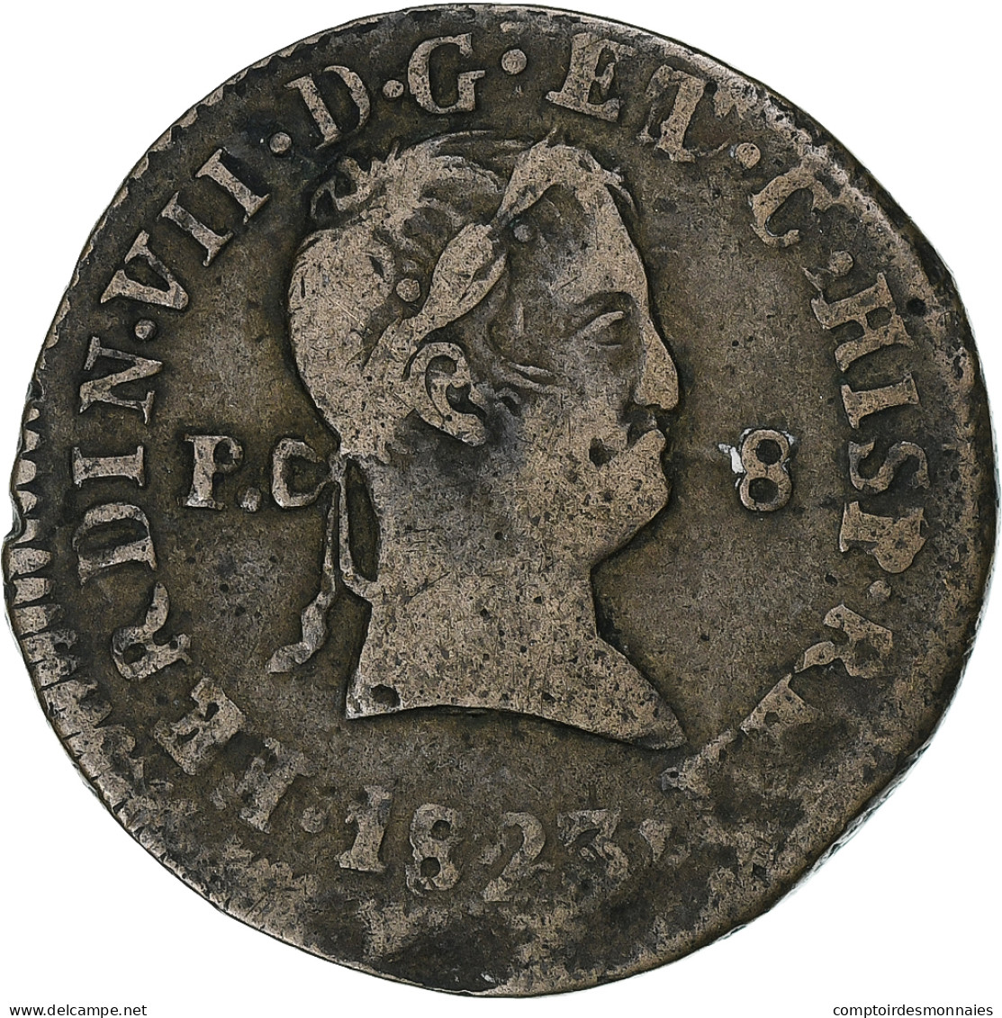 Espagne, Ferdinand VII, 8 Maravedis, 1823, Pamplona, Cuivre, TB+ - Primeras Acuñaciones