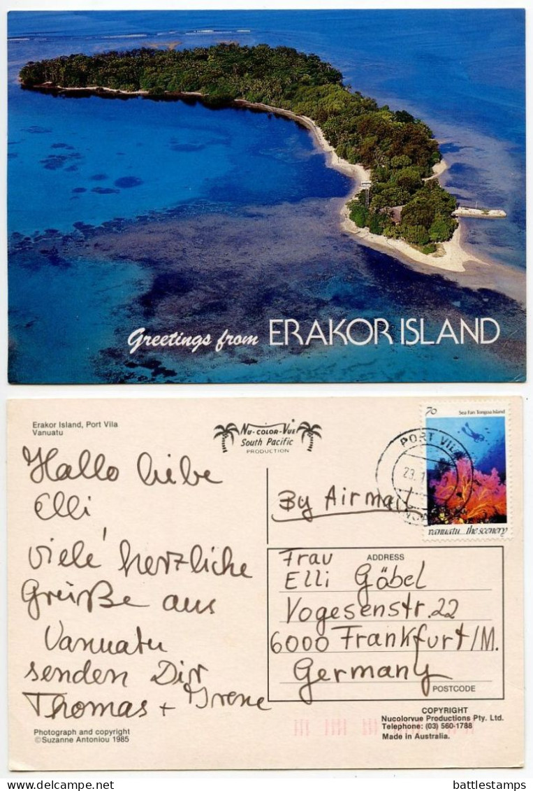 Vanuatu 1962 Postcard Erakor Island - Port Vila; 70v. Sea Fan Tongoa Island Stamp - Vanuatu