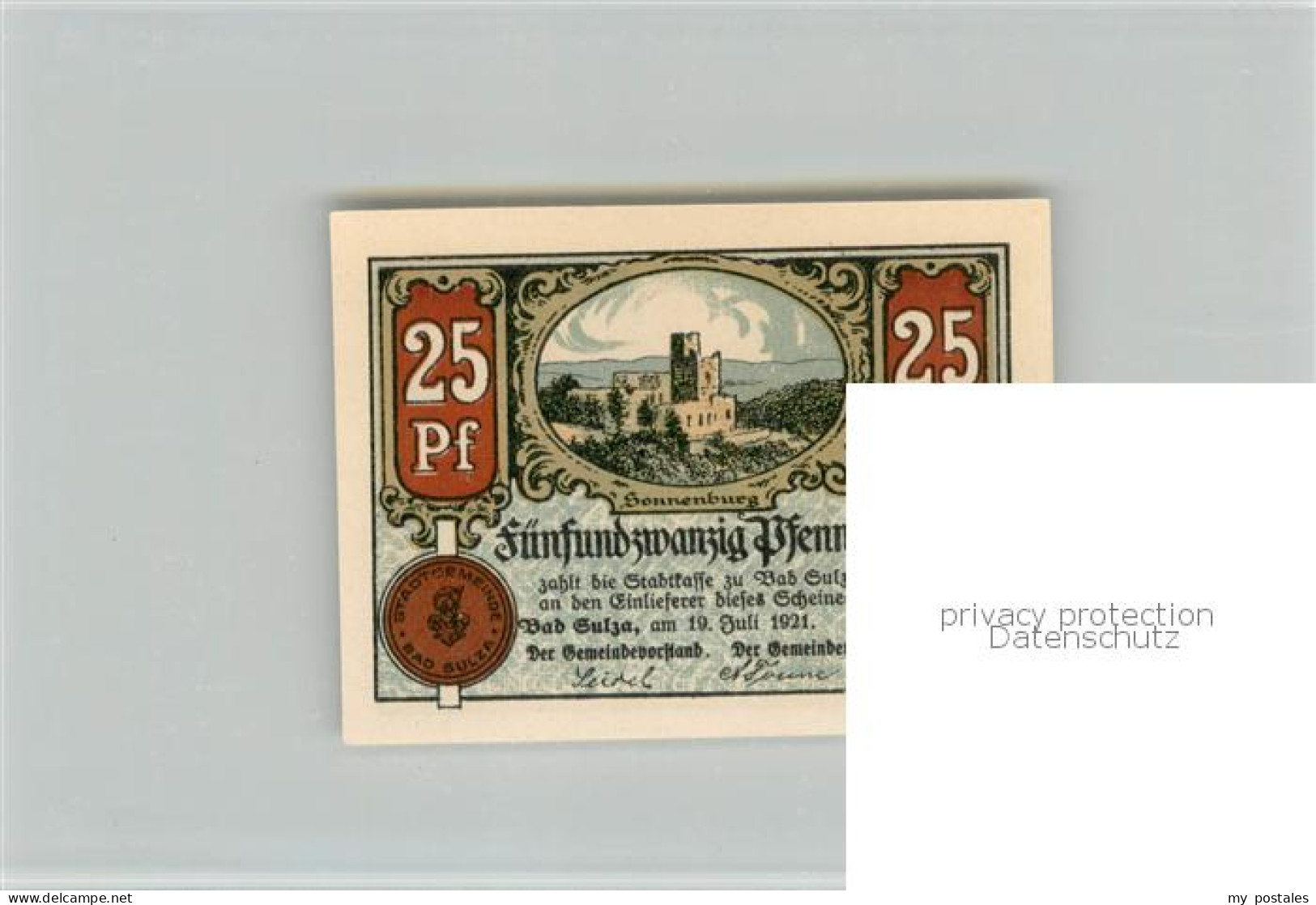 73770386 Bad Sulza Notgeldschein Fuenfundzwanzig Pfennig Bad Sulza - Bad Sulza