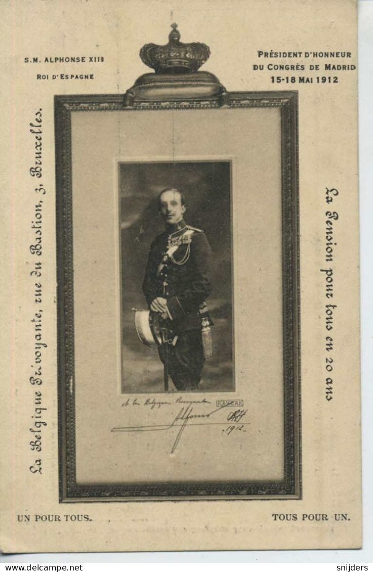 Koning Alfonso XII Van Spanje Reclamekaart Belgique Prévoyante Verzonden - Royal Families