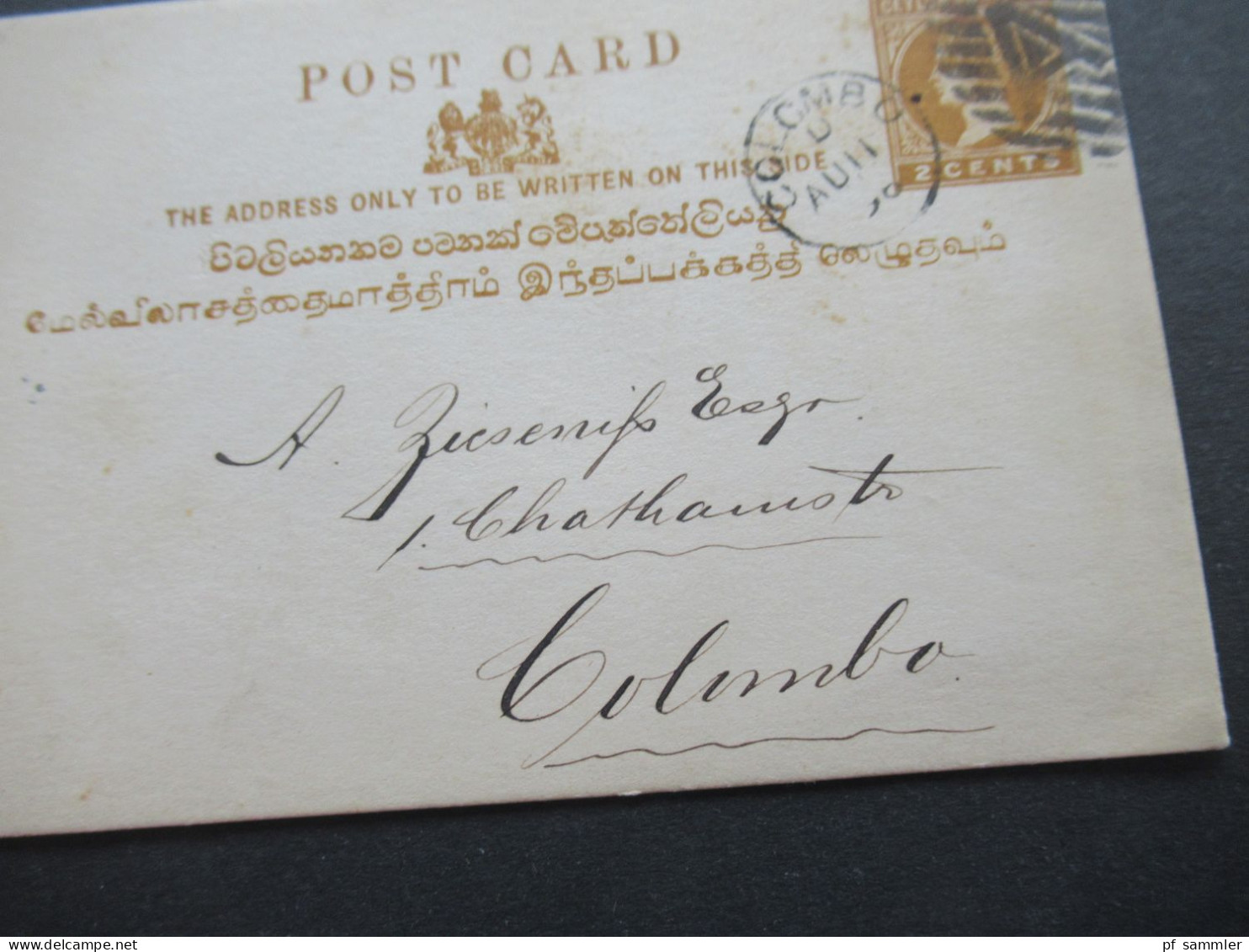 GB Kolonie Ceyon 1896 Ganzsache GA / Post Card Stempel Colombo A Als Orts PK - Ceylan (...-1947)