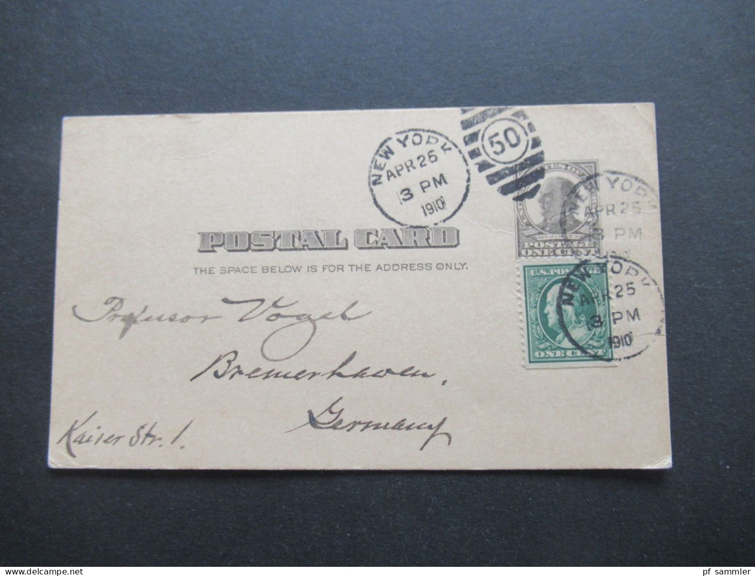 USA 1910 Ganzsache Mit Zusatzfrankatur Stempel New York 50 Nach Bremerhaven / Schiffspost - Storia Postale