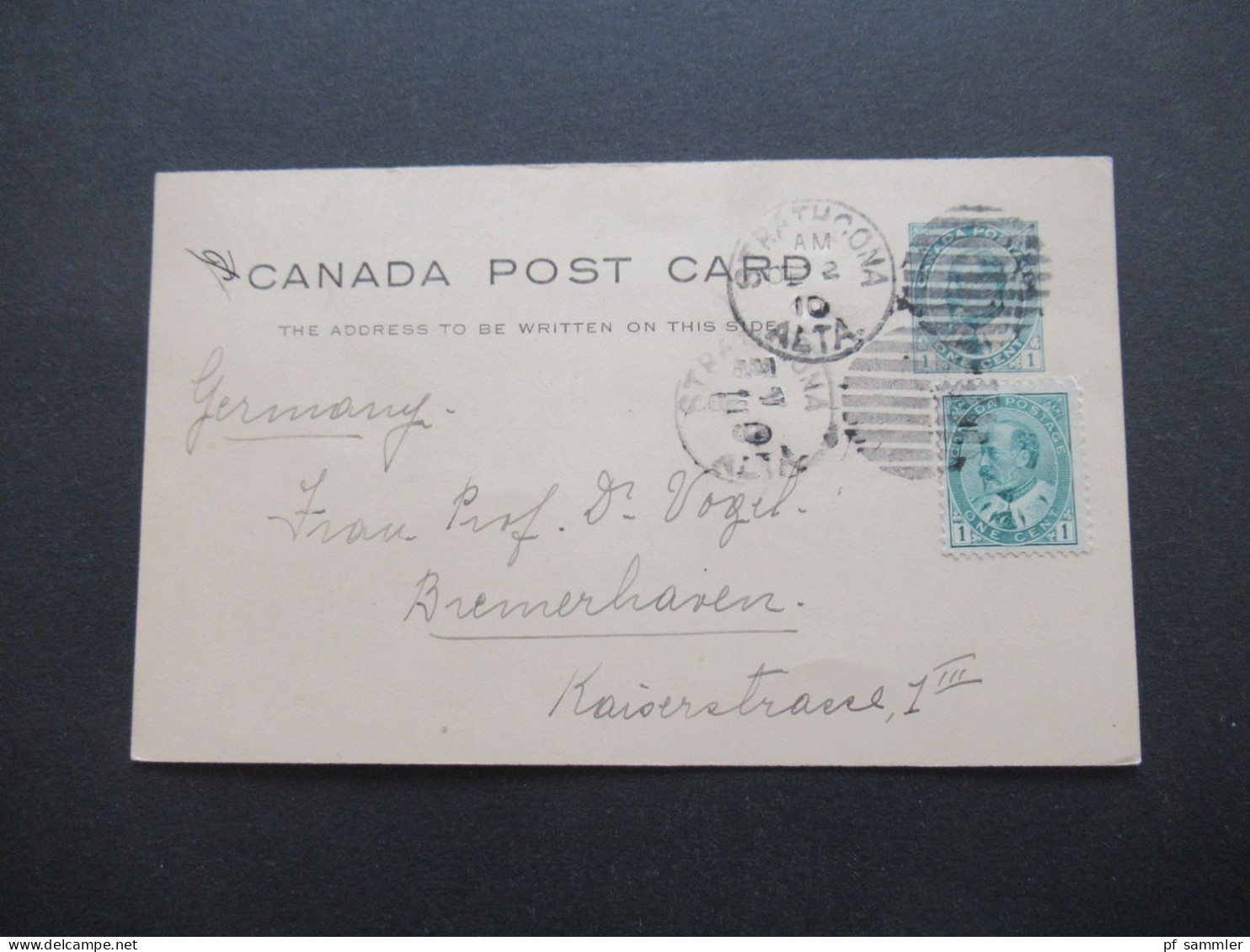 Kanada 1910 Ganzsache Mit Zusatzfrankatur Stempel Strathcona ALTA Nach Bremerhaven Mit Viel Text / Inhalt - 1903-1954 Rois