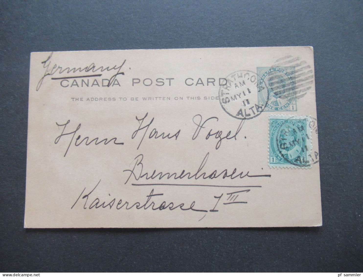 Kanada 1911 Ganzsache Mit Zusatzfrankatur Stempel Strathcona ALTA Nach Bremerhaven Mit Viel Text / Inhalt - 1903-1954 Könige