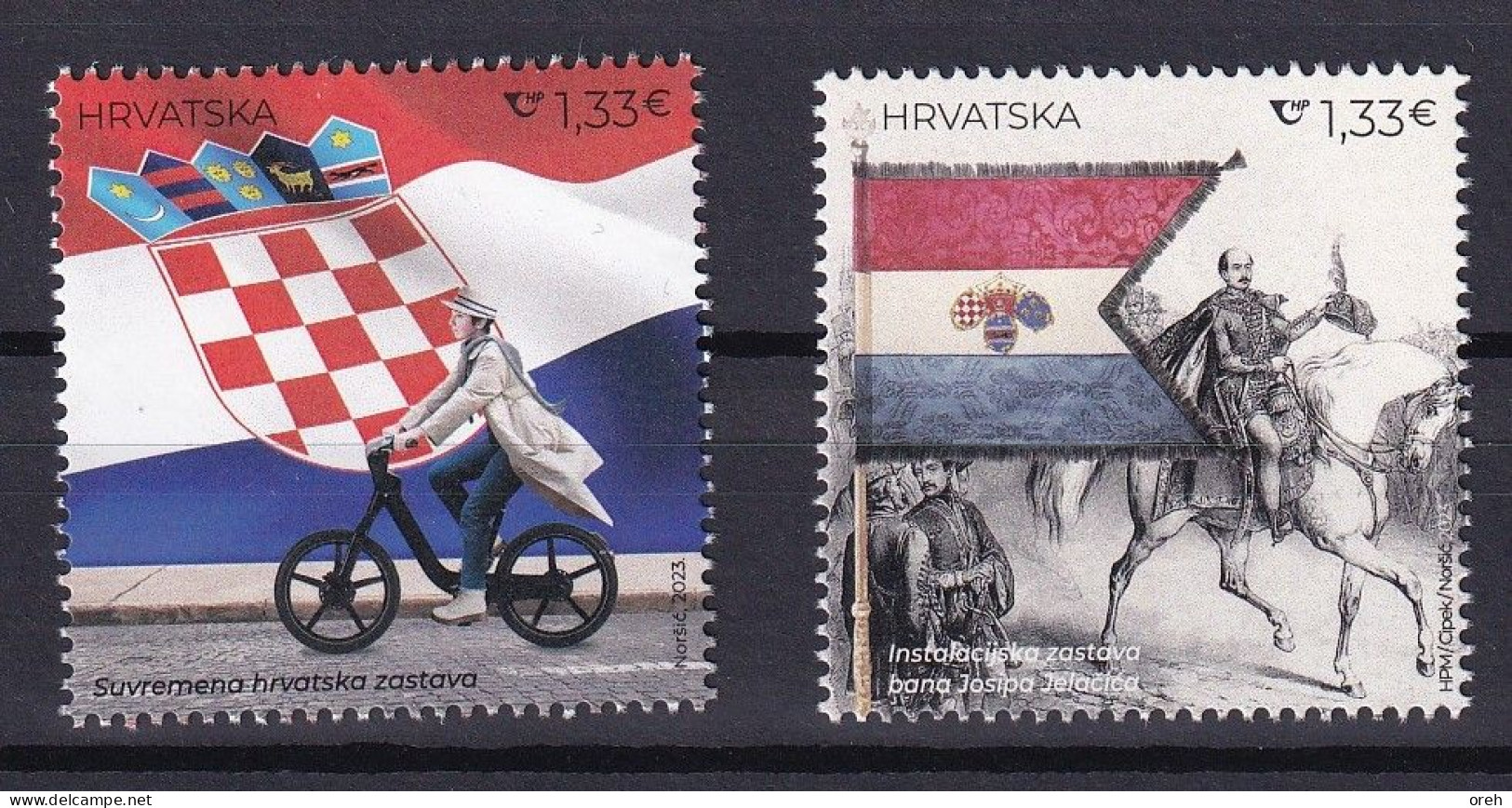 CROATIA 2023,CROATIAN FLAGS,INAUGURATION FLAG OF BAN JELAČIĆ, ELECTRIC BICYCLE,HORSES,WAR,MNH - Francobolli
