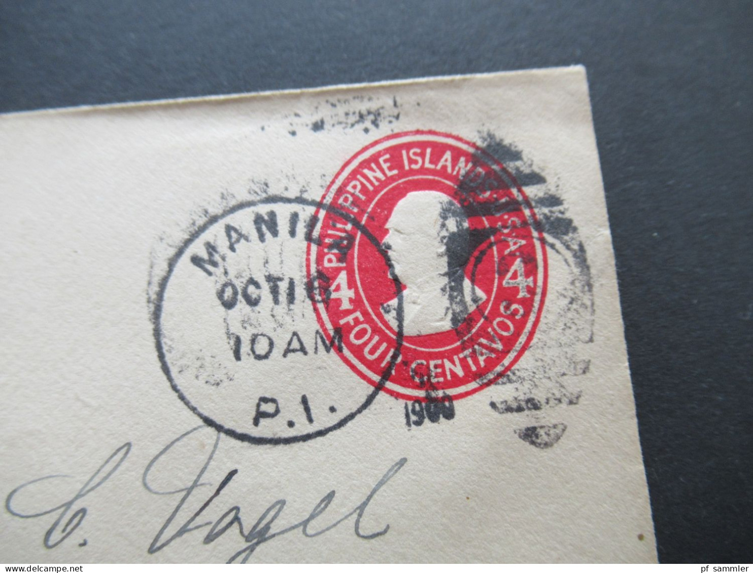 1900 USA Gebiet Philippine Islands GA Umschlag 4 Centavos Stempel Manila P.I. Schiffspost Nach Bremerhaven - Filipinas