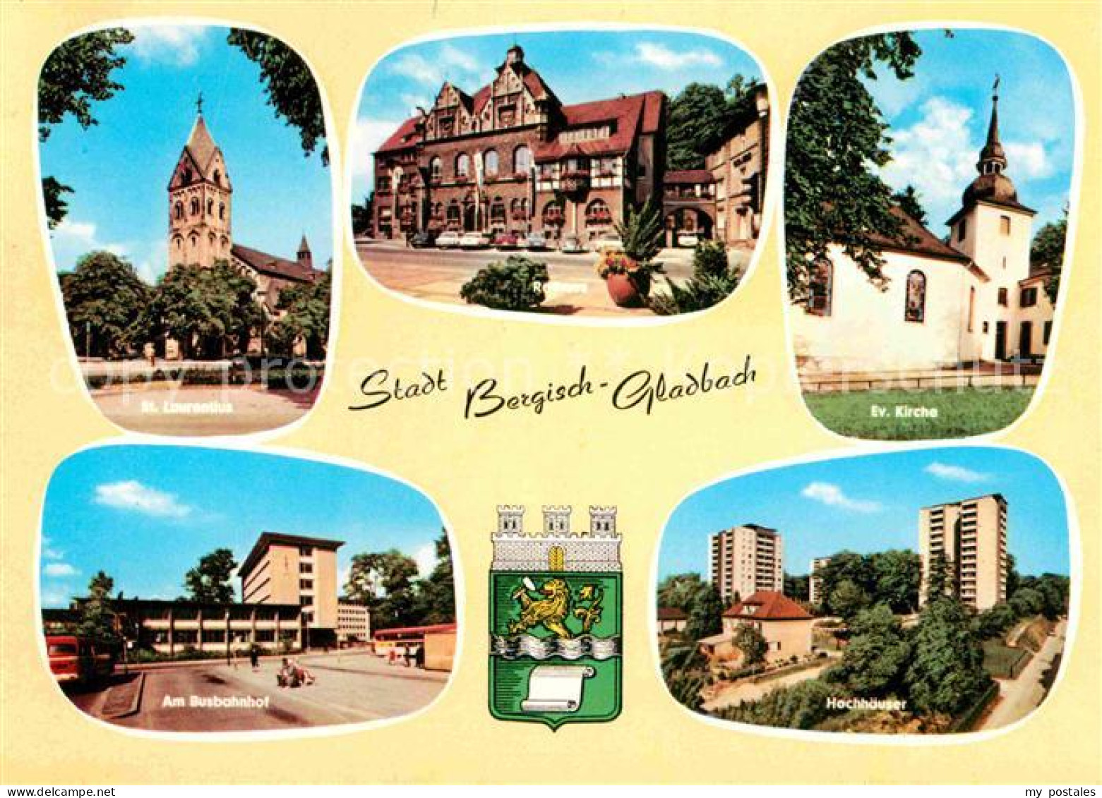 72684902 Bergisch Gladbach St Laurentius Rathaus Ev Kirche Busbahnhof Hochhaeuse - Bergisch Gladbach