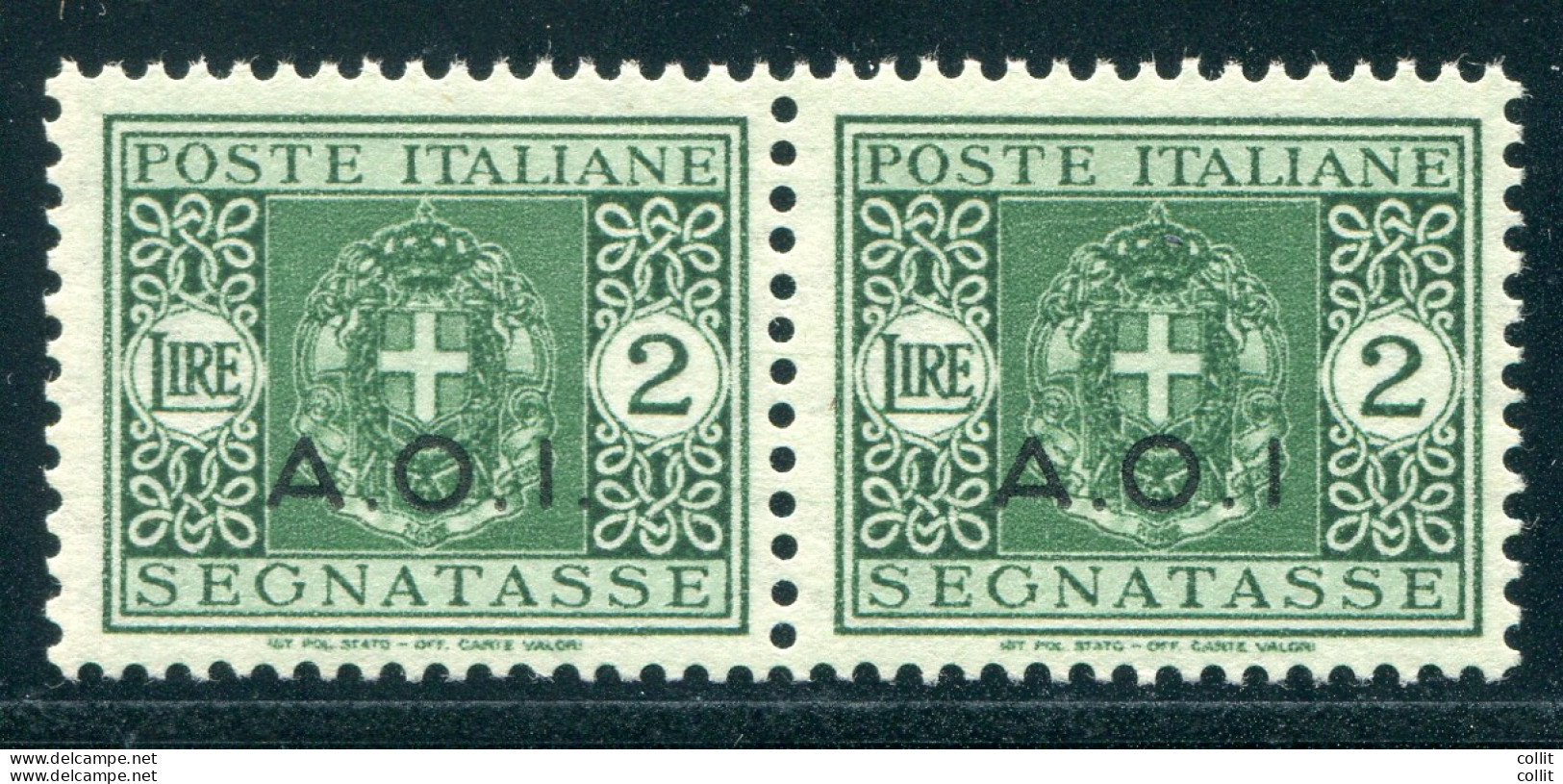 A.O.I. - Segnatasse Lire 2 Coppia Con Un Esemplare Senza Punto Dopo La "I" - Italian Eastern Africa