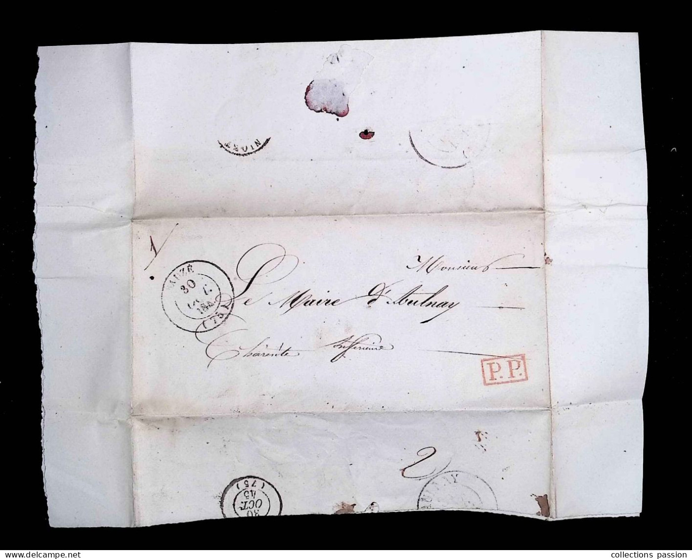 Lettre, Préphilatélie, Précurseurs XIX E Siècle, 1845, Sauzé 75 Deux Sèvres à Aulnay 16, 4 Scans, P.P. (rouge) - 1801-1848: Precursors XIX