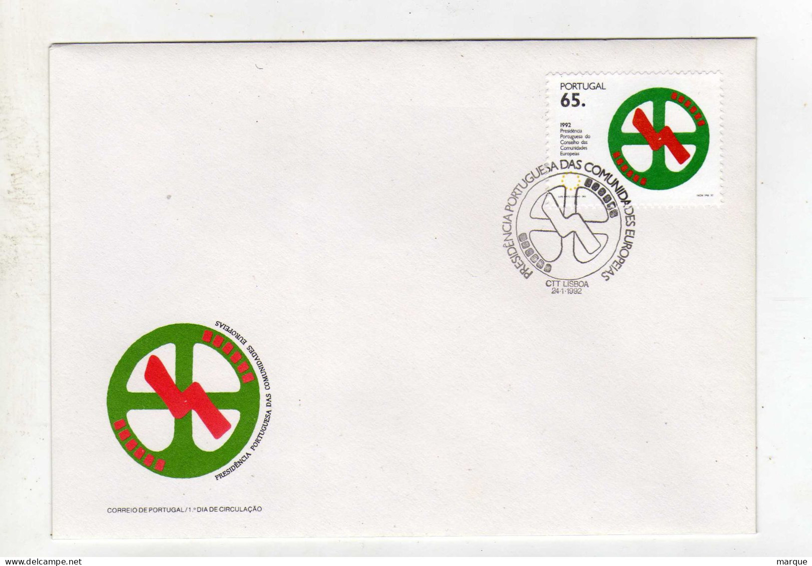 Enveloppe 1er Jour PORTUGAL Oblitération CTT LISBOA 24/01/1992 - FDC
