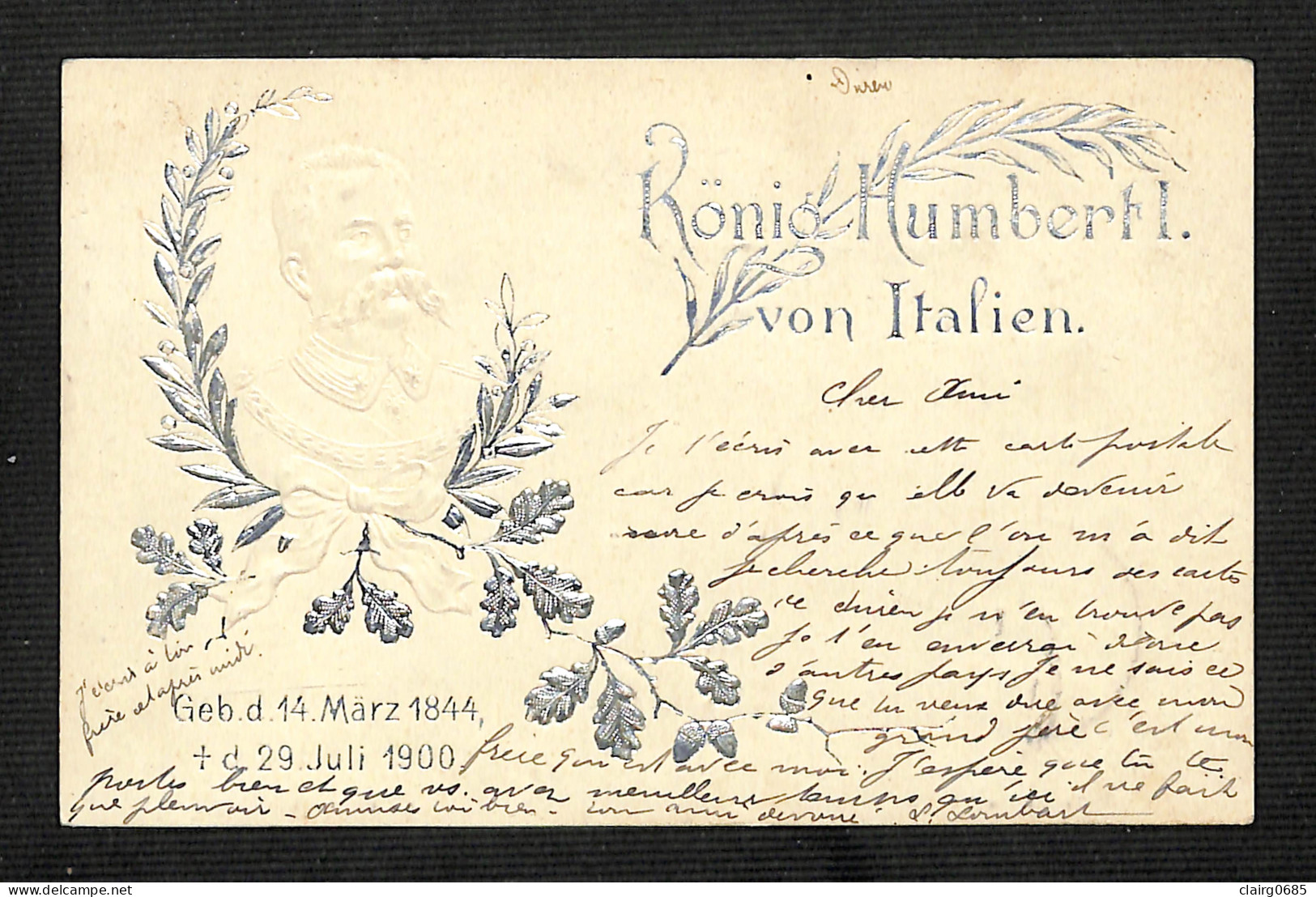 Konig Humbert I Von Italien - Roi Humbert I D'Italie -  Carte Relief Argentée - 1900 - Familles Royales