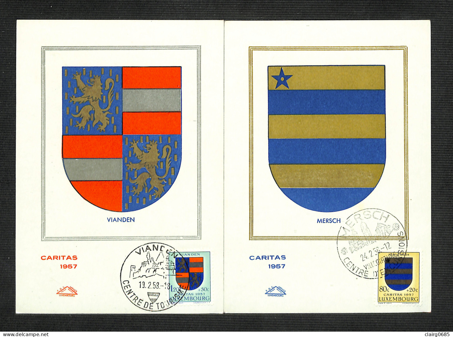 LUXEMBOURG - 2 Cartes MAXIMUM 1958 - Armoiries - VIANDEN - MERSCH - Cartes Maximum