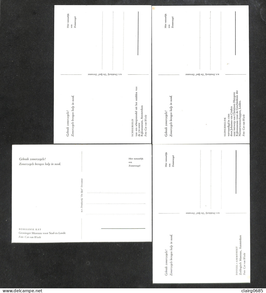 PAYS-BAS - NEDERLAND - 4 Cartes MAXIMUM 1962 - SCHEGBEELD - SLINGERKLOK - ROMAANSE KAT - FOSSIEL - AMMONIET - Maximum Cards