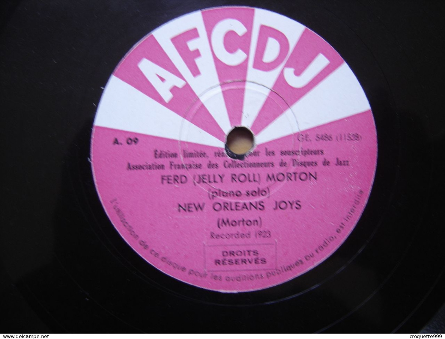 Disque 78 Tours 25 Cm FERD JELLY ROLL MORTON New Orleans Joys Perfect AFCDJ Jazz - 78 T - Disques Pour Gramophone