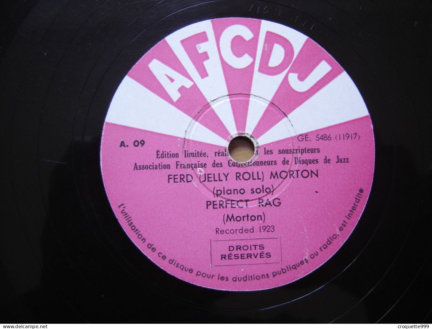 Disque 78 Tours 25 Cm FERD JELLY ROLL MORTON New Orleans Joys Perfect AFCDJ Jazz - 78 G - Dischi Per Fonografi