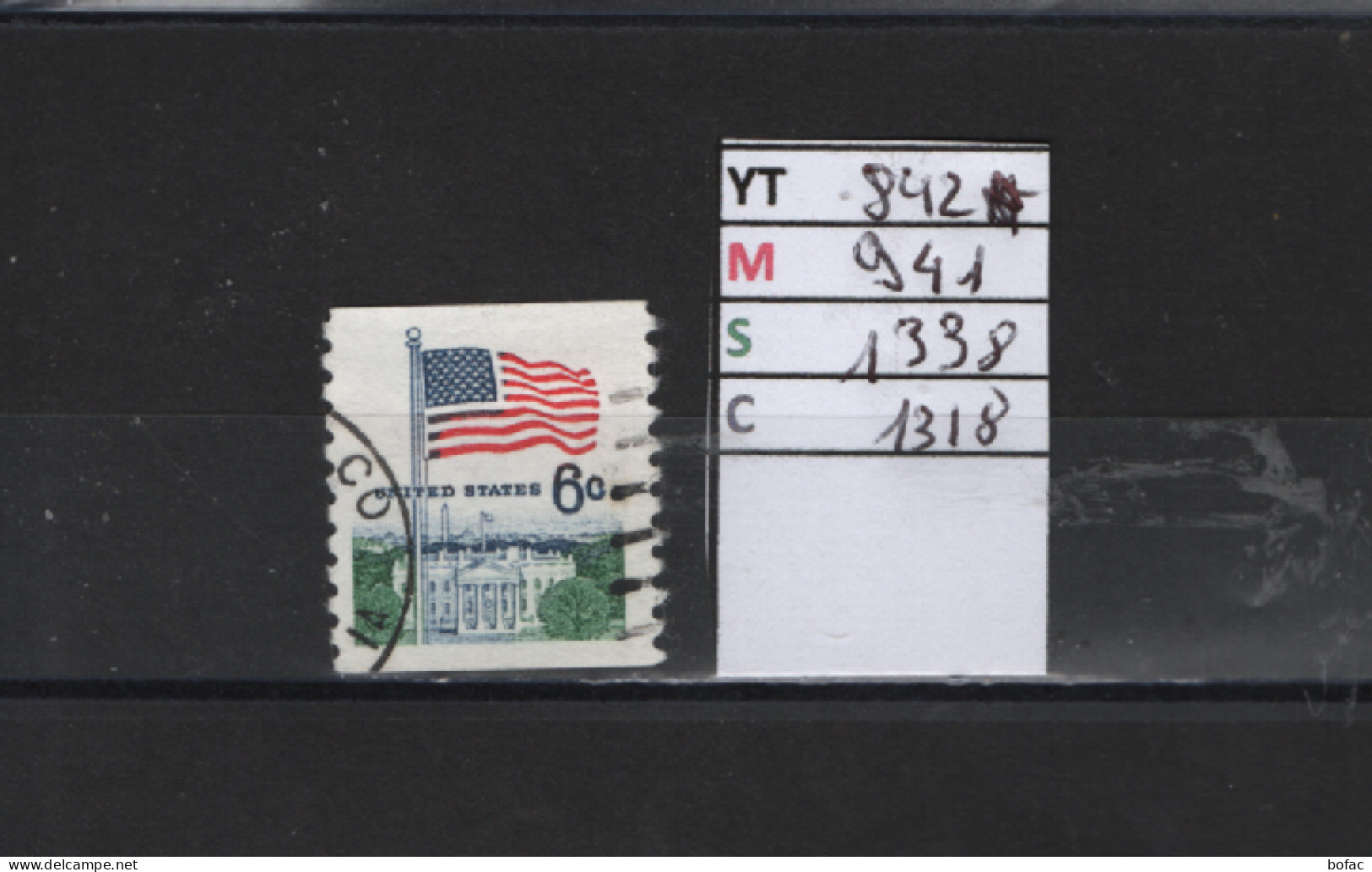 PRIX FIXE Obl  842 YT 941 MIC 1338 SCOT 1318 GIB Drapeau Maison Blanche 1968 Etats Unis  58A/12 Dentelée Verticalement - Gebraucht