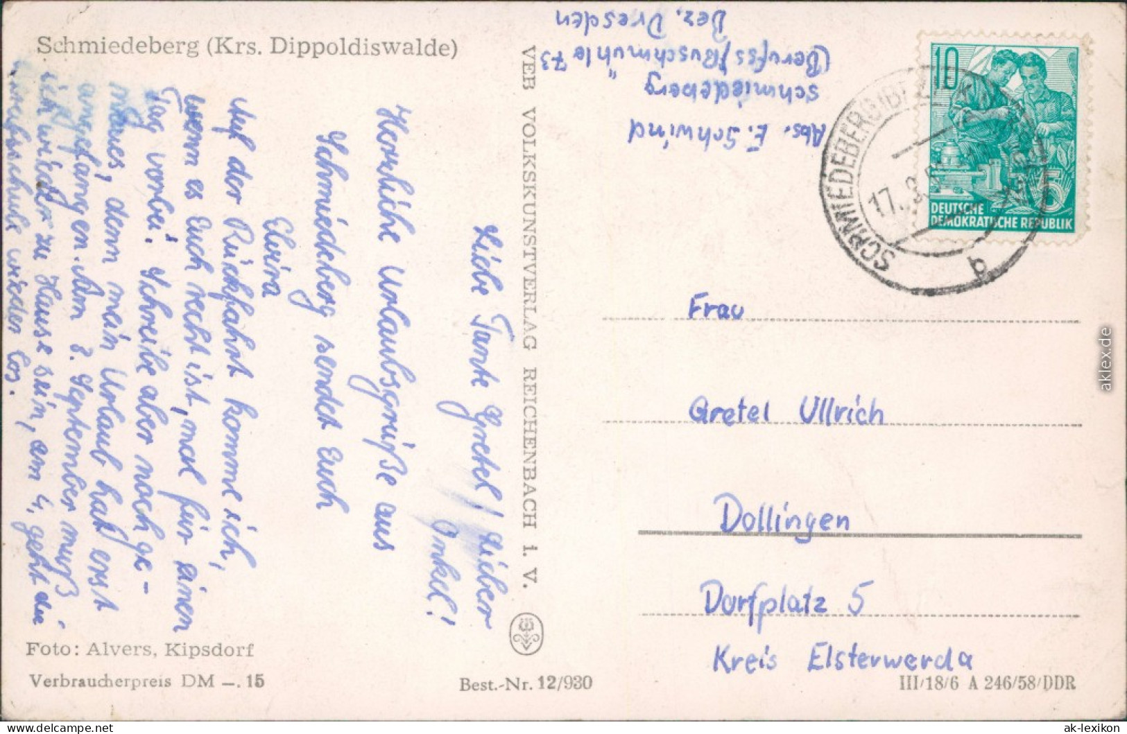 Schmiedeberg (Erzgebirge)-Dippoldiswalde Blick In Den Ort Und Der Kirche 1958 - Schmiedeberg (Erzgeb.)