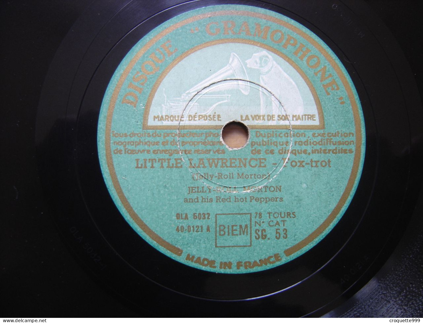 Disque 78 Tours 25 Cm FERD JELLY ROLL MORTON Little Lawrence VOIX MAITRE Jazz - 78 T - Grammofoonplaten