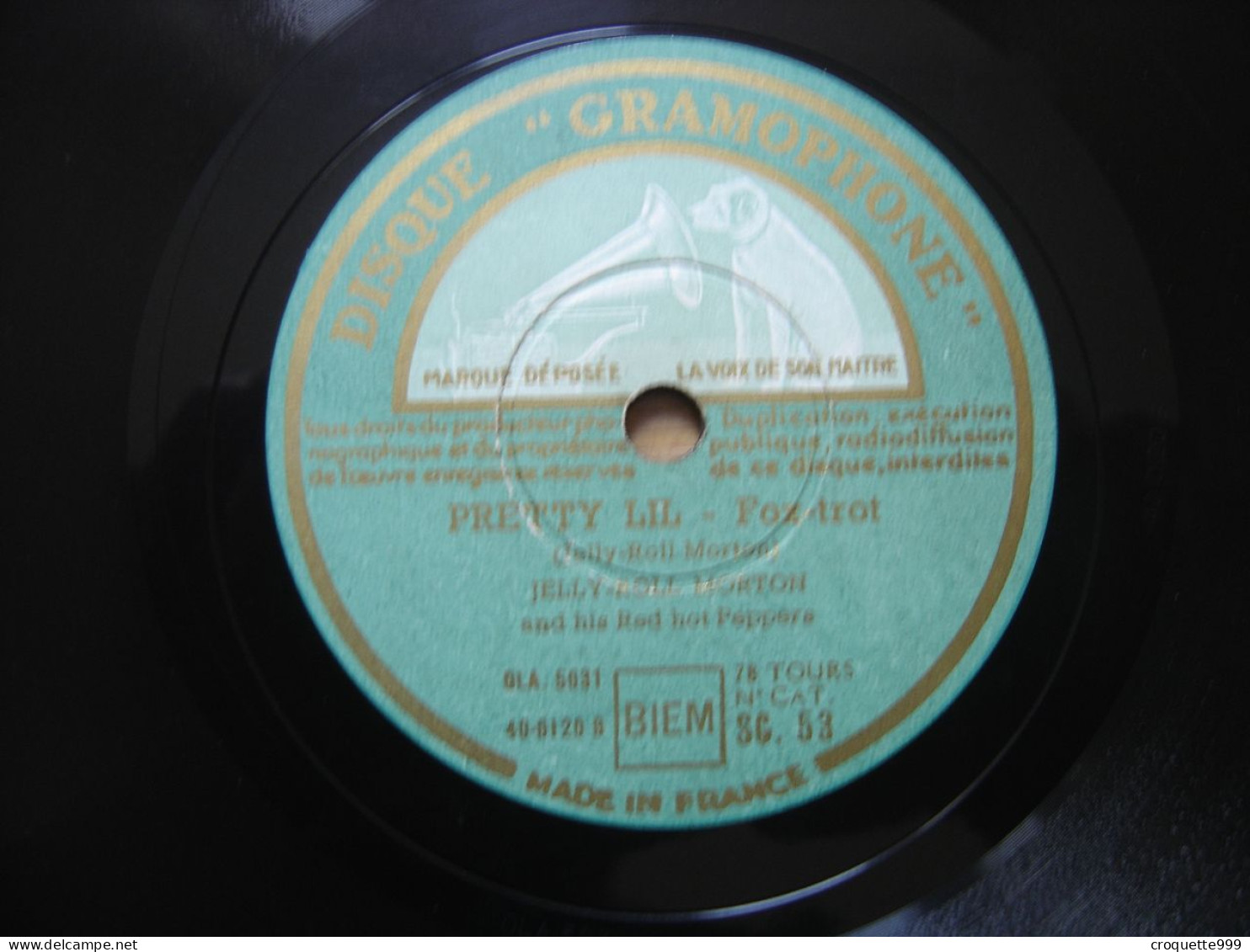 Disque 78 Tours 25 Cm FERD JELLY ROLL MORTON Little Lawrence VOIX MAITRE Jazz - 78 Rpm - Gramophone Records