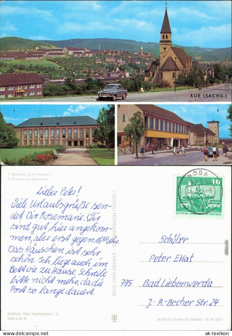 Aue (Erzgebirge) Kulturhaus Ernst Thälmann, Kaufhaus Und Oberschule 1978 - Aue