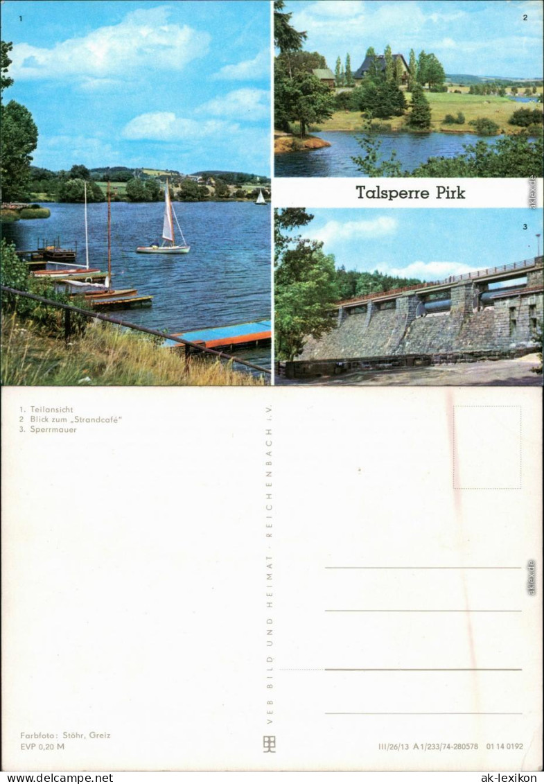 Oelsnitz (Vogtland)Talsperre Pirk, Strandcafé, Sperrmauer, Segelboote 1974 - Oelsnitz I. Vogtl.