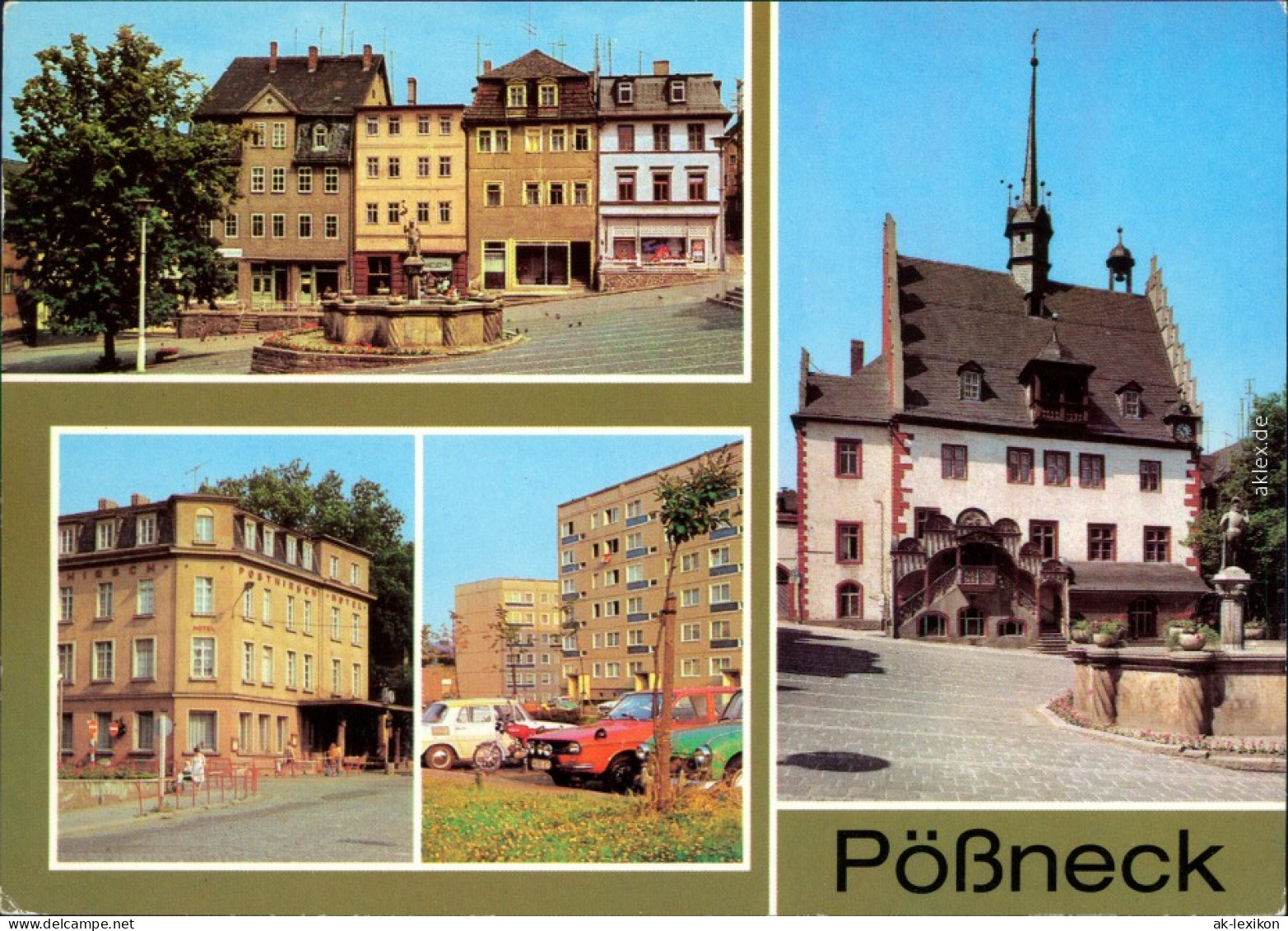 Pößneck Markt Und Mauritiusbrunnen, HO-Hotel Posthirsch, Neubauviertel  1981 - Poessneck