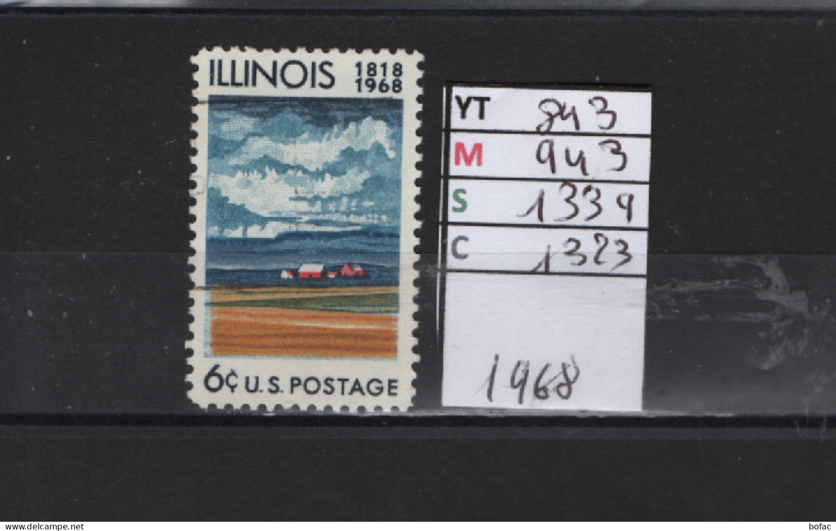 PRIX FIXE Obl  843 YT 943 MIC 1334 SCO 1323 GIB Paysage Illinois 1968 Etats Unis  58A/12 - Gebraucht