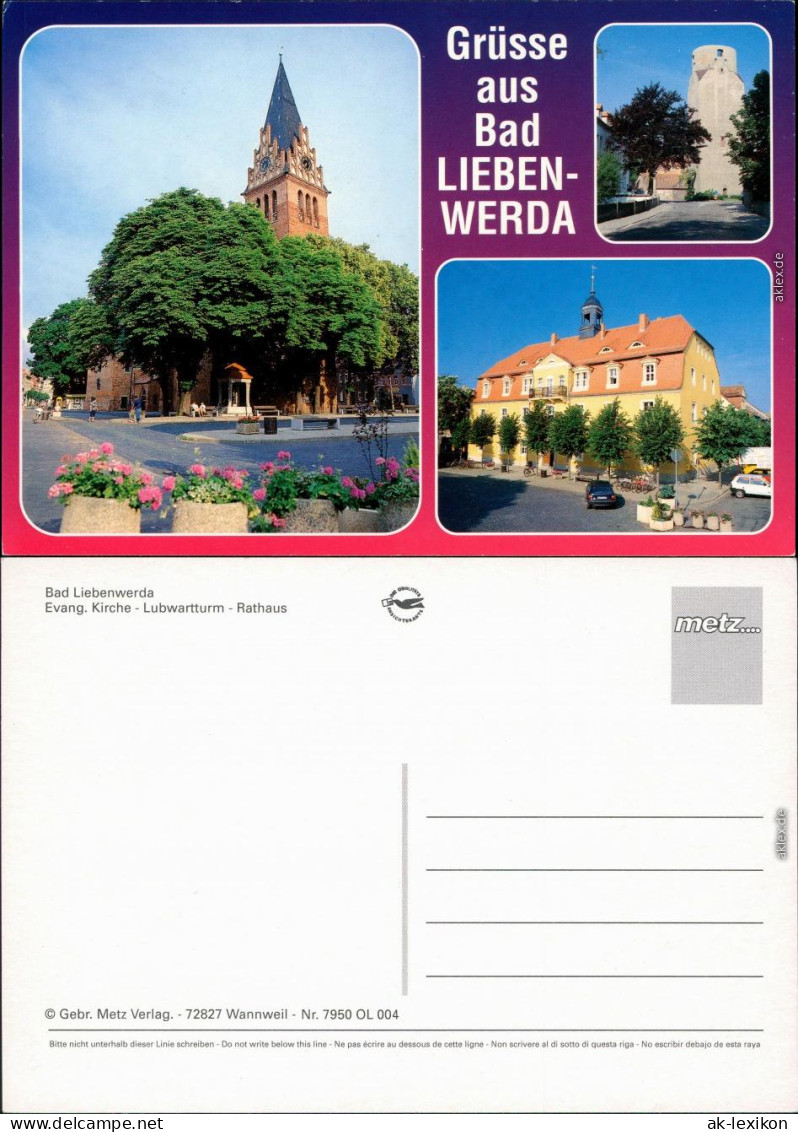 Ansichtskarte Bad Liebenwerda Ev. Kirche, Lubwartturm, Rathaus 2000 - Bad Liebenwerda
