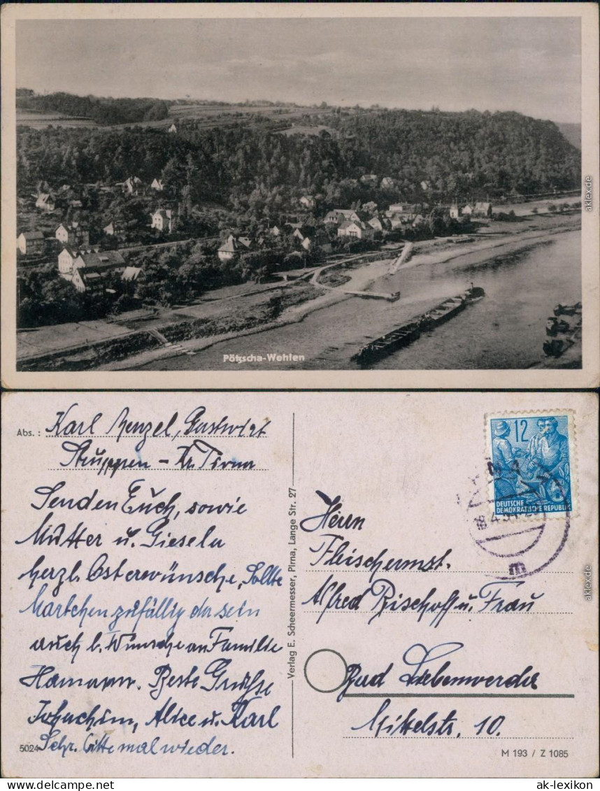 Ansichtskarte Pötzscha-Wehlen Panorama-Ansicht 1954 - Wehlen
