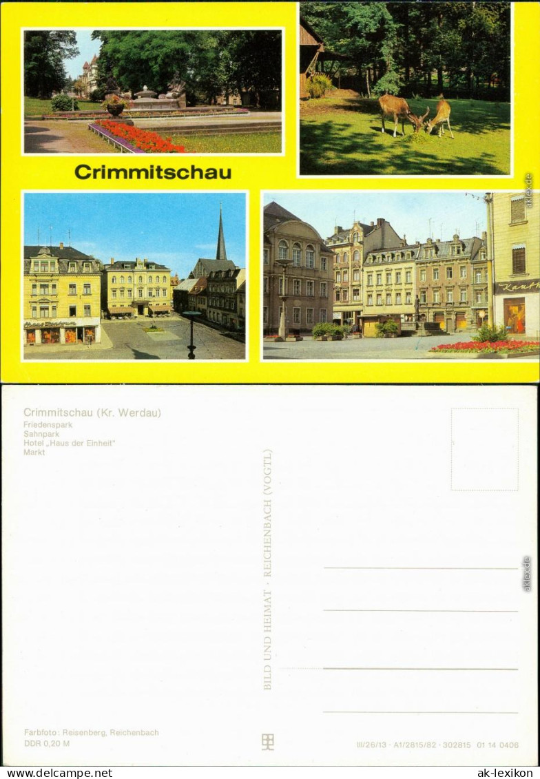 Crimmitschau Friedenspark, Sahnpark, Hotel Haus Der Einheit, Markt 1982 - Crimmitschau